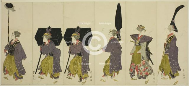 Parody of a daimyo procession, c. 1805/07. Creator: Utagawa Toyohiro.
