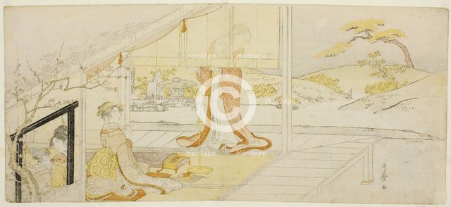Parody of a scene from "The Pillow Book", Japan, c. 1793/97. Creator: Kitagawa Utamaro.