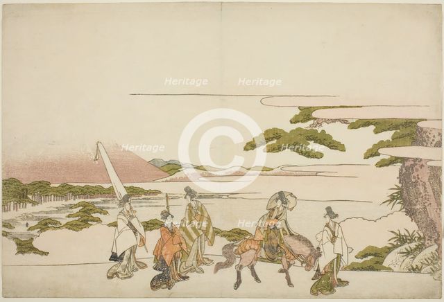 Parody of Ariwara no Narihira's eastern journey, c. 1803. Creator: Hokusai.