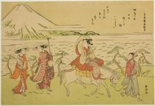 Parody of Ariwara no Narihira's journey to the east, c. 1767/68. Creator: Suzuki Harunobu