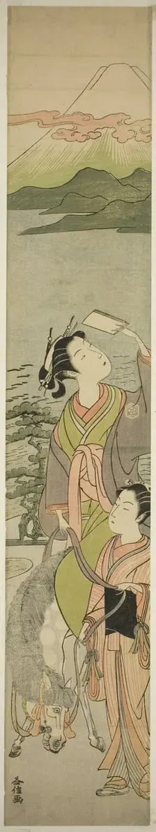 Parody of Ariwara no Narihira's journey to the east, Japan, c. early 1770s. Creator: Masunobu