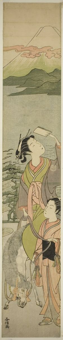 Parody of Ariwara no Narihira's journey to the east, Japan, c. early 1770s. Creator: Masunobu