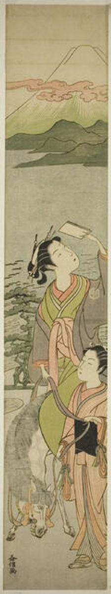 Parody of Ariwara no Narihira's journey to the east, Japan, c. early 1770s. Creator: Masunobu