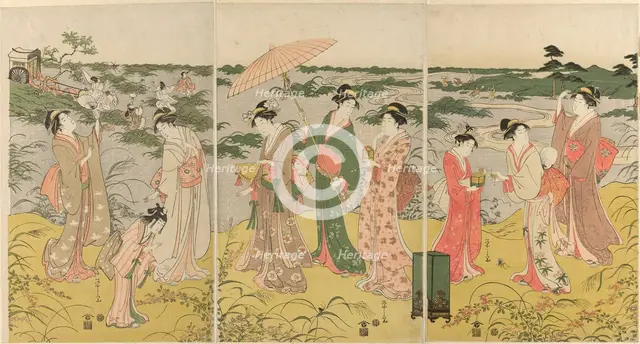 Parody of courtly insect hunt, c. 1791/92. Creator: Hosoda Eishi.