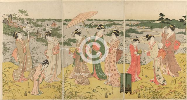 Parody of courtly insect hunt, c. 1791/92. Creator: Hosoda Eishi.