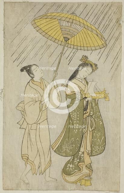 Parody of Komachi praying for rain, 1765. Creator: Ishikawa Toyonobu.