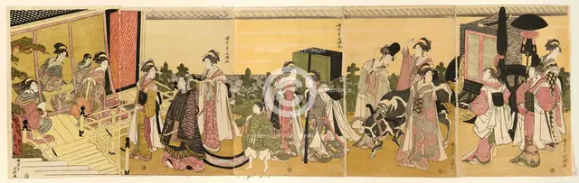 Parody of Prince Genji and his procession, c. 1790/1800. Creator: Rekisentei Eiri.