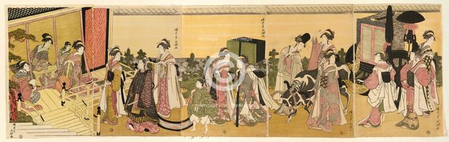 Parody of Prince Genji and his procession, c. 1790/1800. Creator: Rekisentei Eiri.