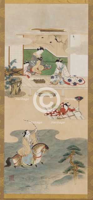 Parody of the tale of Nasu no Yoichi, Edo period, 1615-1868. Creator: Kawamata Tsuneyuki.