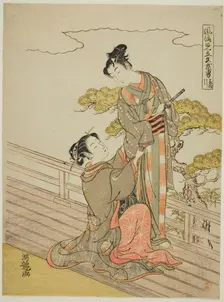 Parody of the Armor-pulling Scene (Kusazuribiki), from the series "Fashionable..., c. 1770/72. Creator: Isoda Koryusai