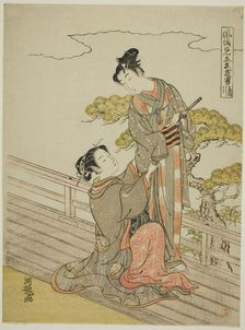 Parody of the Armor-pulling Scene (Kusazuribiki), from the series "Fashionable..., c. 1770/72. Creator: Isoda Koryusai