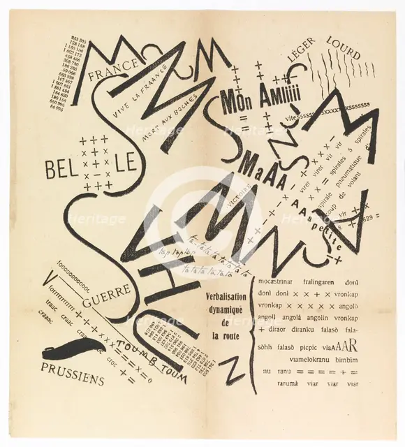 Parole consonanti vocali numeri in Libertà. (I paroliberi Futuristi), 1915. Creator: Marinetti, Filippo Tommaso (1876-1944).