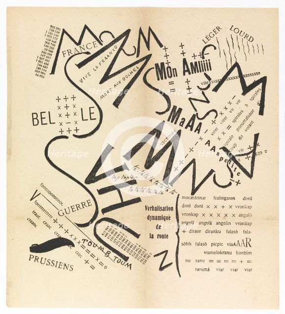 Parole consonanti vocali numeri in Libertà. (I paroliberi Futuristi), 1915. Creator: Marinetti, Filippo Tommaso (1876-1944).