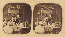 Parlor scene with a group of women and a little girl, 1855-1865. Creator: London Stereoscopic & Photographic Co