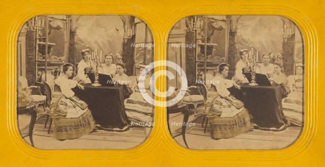 Parlor scene with women, 1860s. Creator: Charles Gaudin.