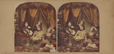 Parlor scene: women lounging after smoking a hookah, about 1860. Creator: Edward Anthony