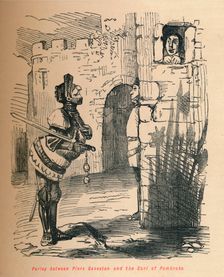 Parley between Piers Gaveston and the Earl of Pembroke. c1860, (c1860). Artist: John Leech