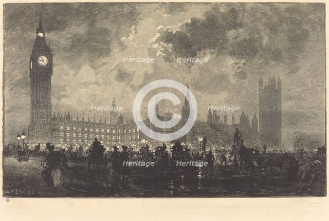 Parliament at 9 o'Clock in the Evening - London (Le parlement a 9 heures du soir - Londres), 1890. Creator: Auguste Lepere.