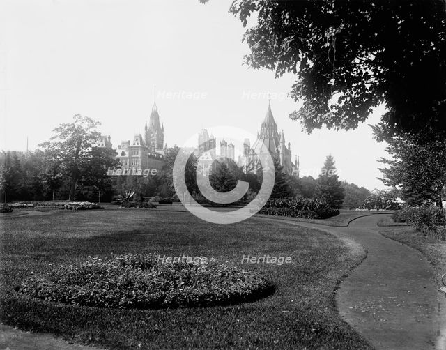 Parliament bldgs., from Major [i.e. Major's] Hill Park, Ottawa, between 1890 and 1901. Creator: Unknown.