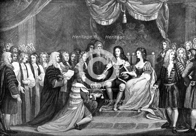 Parliament Offering the Crown to William and Mary, 1689, (late 18th century). Artist: Unknown