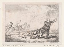 Parson Adams Engaged In A Perilous Hunting Adventure, from "The Adventures of Joseph Andre..., 1792. Creator: Thomas Rowlandson