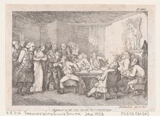 Parson Adams & Fanny examined as culprits before the country Justice, from "The Adventures..., 1792. Creator: Thomas Rowlandson