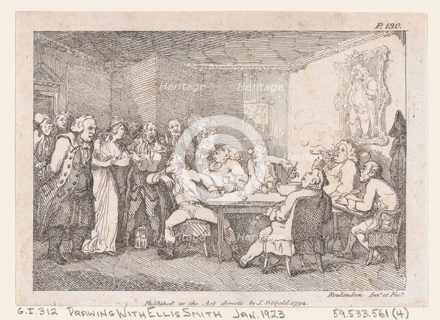 Parson Adams & Fanny examined as culprits before the country Justice, from "The Adventures..., 1792. Creator: Thomas Rowlandson.