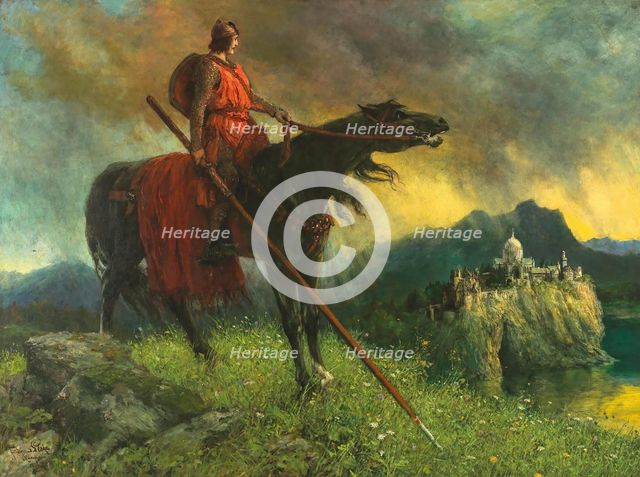 Parsifal on the Way to the Grail Castle, 1920. Creator: Leeke, Ferdinand (1859-1937).
