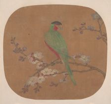 Parrot on Branch of Blossoming Tree. Creator: Unknown
