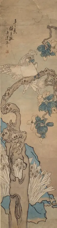 Parrot in flower tree, 1835-1893. Artist: Ren Xun