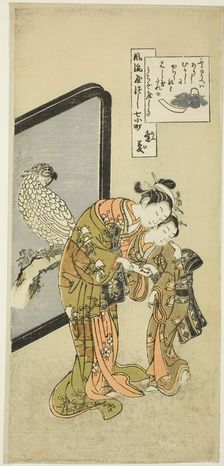 Parrot Komachi (Omu Komachi), from the series The Seven Fashionable Aspects of Komachi..., 1751/64. Creator: Suzuki Harunobu