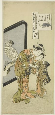 Parrot Komachi (Omu Komachi), from the series The Seven Fashionable Aspects of Komachi..., 1751/64. Creator: Suzuki Harunobu