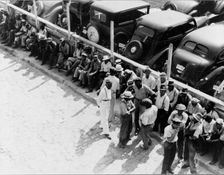 Part of the daily lineup outside the State Employment Service OfficeMemphis, Tennessee, 1938. Creator: Dorothea Lange