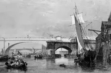 Part of the Old and New London Bridges 1832. Artist: George Cooke