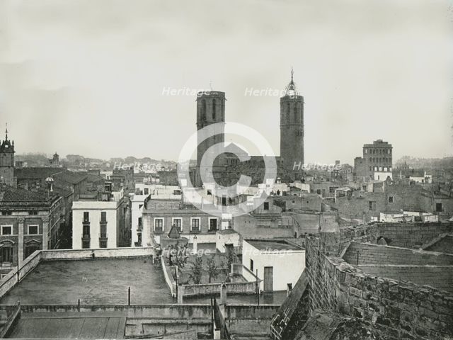 Part of the old city with cathedral, Barcelona, Spain, 1895. ?? NOT? Creator: W & S Ltd.