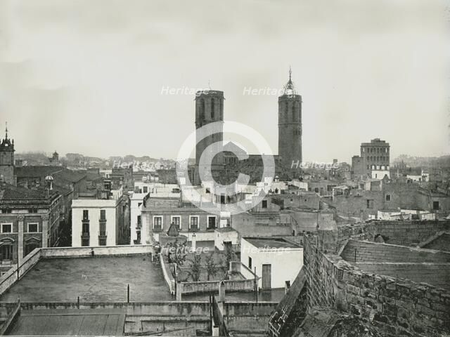 Part of the old city with cathedral, Barcelona, Spain, 1895. ?? NOT? Creator: W & S Ltd.