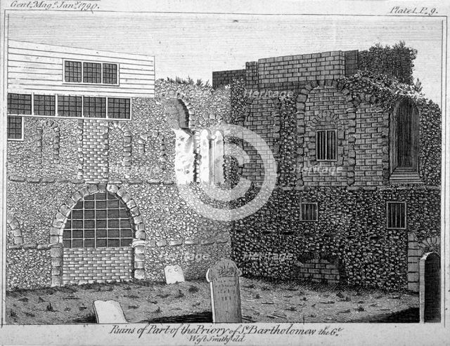 Part of the ruins of St Bartholomew's Priory, Smithfield, City of London, 1790. Artist: Anon