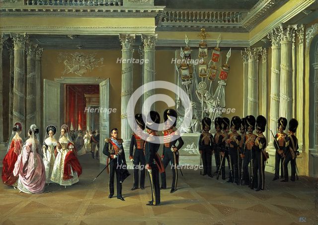 Part of the White (Armorial) Hall in the Winter Palace, 1838. Creator: Adolphe Ladurner.