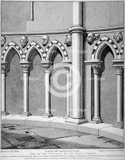 Part of the vestibule of the Temple Church, City of London, 1812.                                    Artist: John Thomas Smith