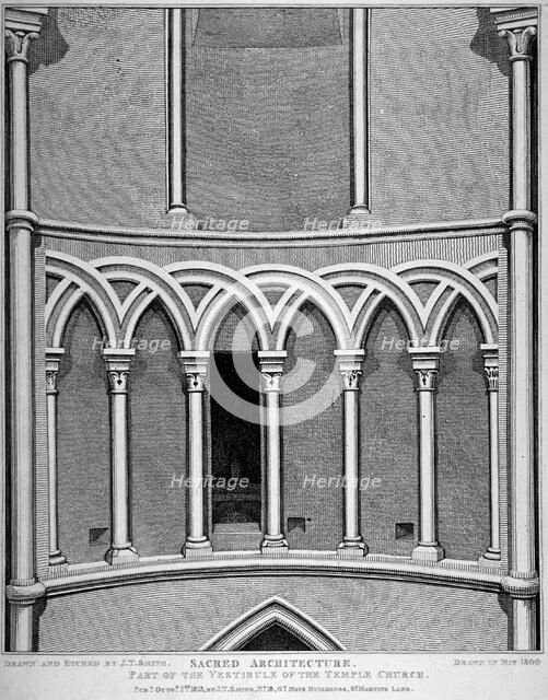 Part of the vestibule of the Temple Church, City of London, 1812.                                    Artist: John Thomas Smith