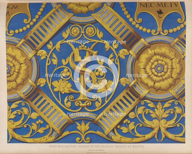 Part of a carved ceiling in Palazzo Vecchio at Mantua, 1850.  Creator: Ludwig Gruner.