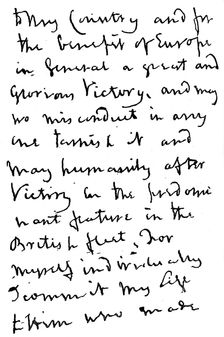 Part of a letter written by Nelson just before the Battle of Trafalgar, 1805 (1894)