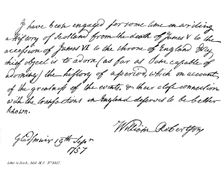 Part of a letter from Dr William Robertson concerning his History of Scotland, 1757, (1840).Artist: William Robertson