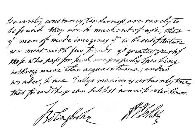 Part of a letter from Henry St John, 1st Viscount Bolingbroke, early 18th century, (1840).Artist: Henry St John, 1st Viscount Bolingbroke