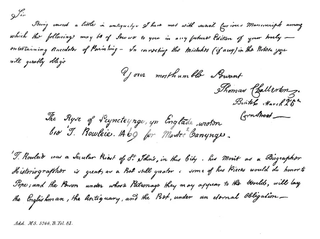 Part of a letter from Thomas Chatterton to Horace Walpole, late 18th century, (1840). Artist: Thomas Chatterton