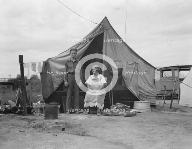 Part of migrant family of five encamped near Porterville, California, 1936. Creator: Dorothea Lange.