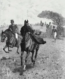 '"Parted" or, The Lady and her skirt--A slight mishap in the Hunting Field 1890. Creator: Unknown