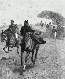 '"Parted" or, The Lady and her skirt--A slight mishap in the Hunting Field 1890. Creator: Unknown