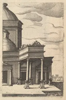 Partial view of a Building [Templum Veneris] from the series Ruinarum variarum fabricarum..., 1554. Creator: Lambert Suavius