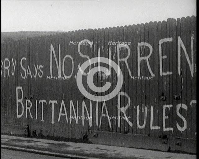Partial View of a Spray-Painted Fence, Which as a Whole Reads 'Derry Says No Surrender..., 1920. Creator: British Pathe Ltd.